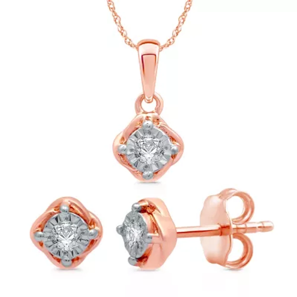 Womens 1/6 CT. T.W. Natural White Diamond 14K Rose Gold Over Silver Diamond 2-pc. Jewelry Set
