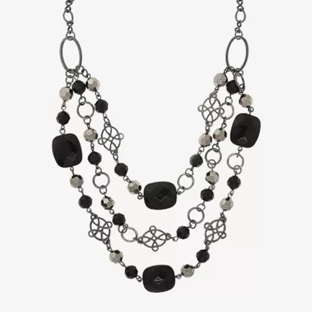 1928 Black-Tone Womens Black 18 Inch Beaded Necklace