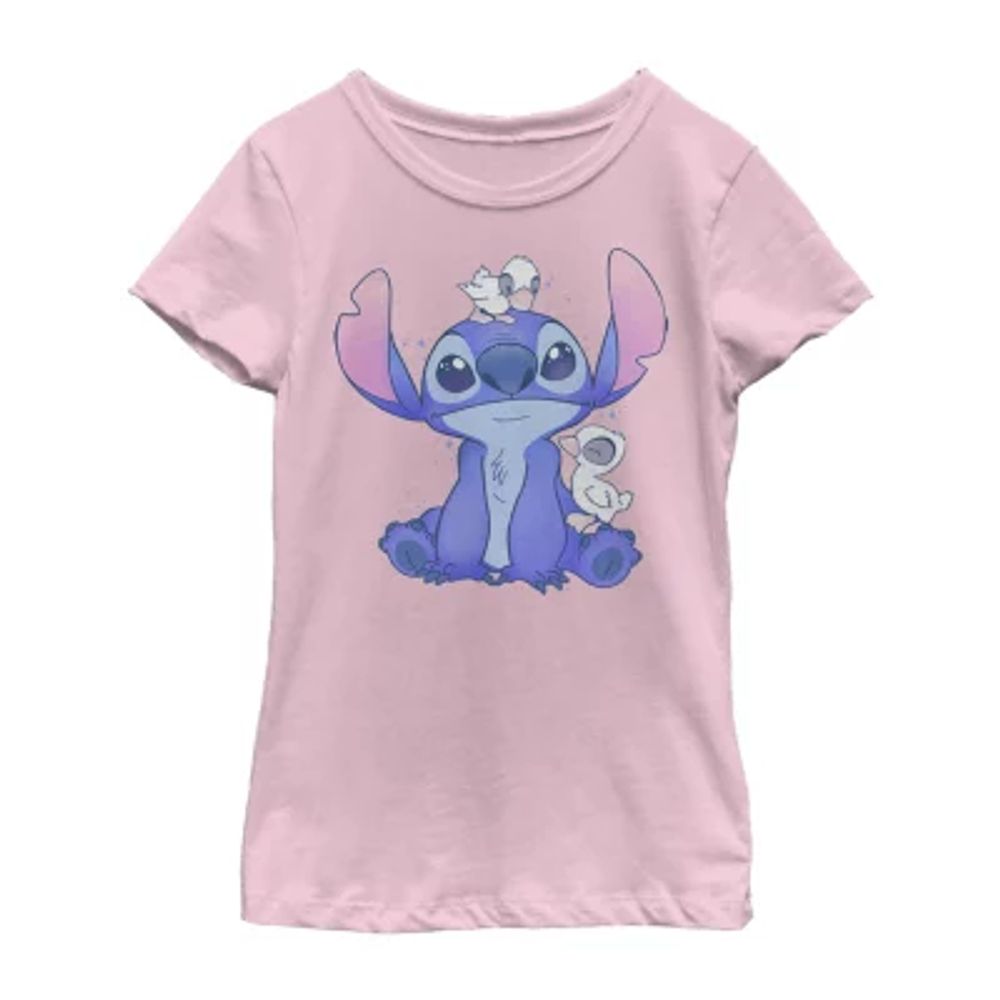 Disney Little & Big Kid Girls Crew Neck Short Sleeve Slim Fit Lilo Stitch Graphic T-Shirt