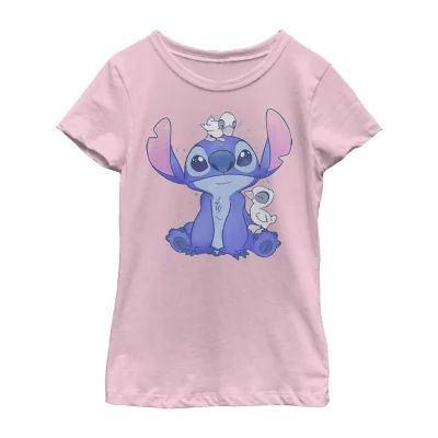Little & Big Girls Disney Crew Neck Short Sleeve Lilo Stitch Graphic T-Shirt