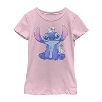 Disney Little & Big Kid Girls Crew Neck Short Sleeve Slim Fit Lilo Stitch Graphic T-Shirt