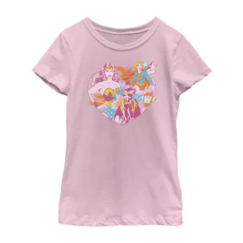 Little & Big Kid Girls Crew Neck Short Sleeve Slim Fit Justice League Graphic T-Shirt