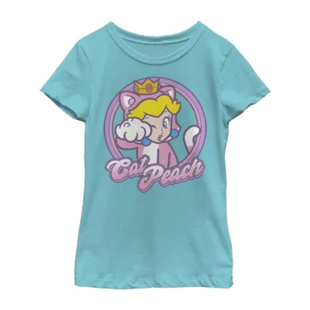 Little & Big Kid Girls Princess Peach Crew Neck Short Sleeve Super Mario Graphic T-Shirt