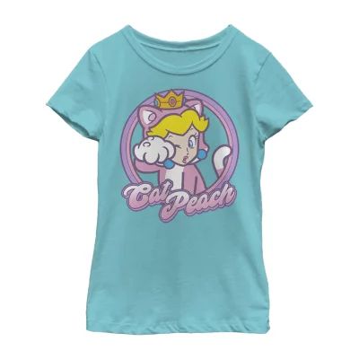 Little & Big Kid Girls Princess Peach Crew Neck Short Sleeve Super Mario Graphic T-Shirt