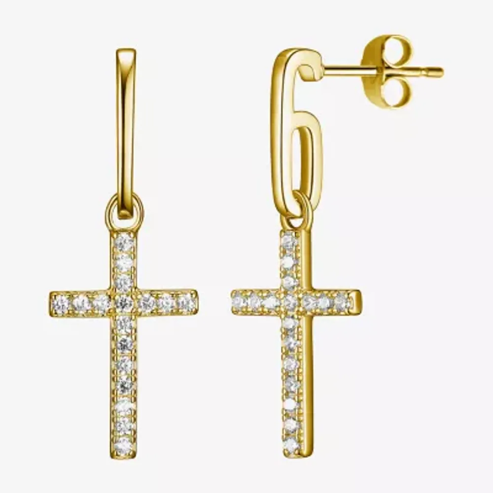 Paris 1901 By Charles Garnier Womens Cubic Zirconia 18K Gold Over Silver Cross Drop Earrings