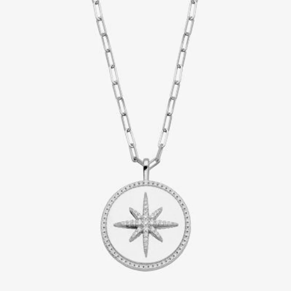 Paris 1901 By Charles Garnier North Star Womens White Cubic Zirconia Sterling Silver Paperclip Round Star 17 Inch Pendant Necklace
