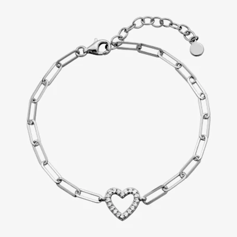 Paris 1901 By Charles Garnier Womens Sterling Silver Solid Heart 6 3/4 Inch Link Bracelet
