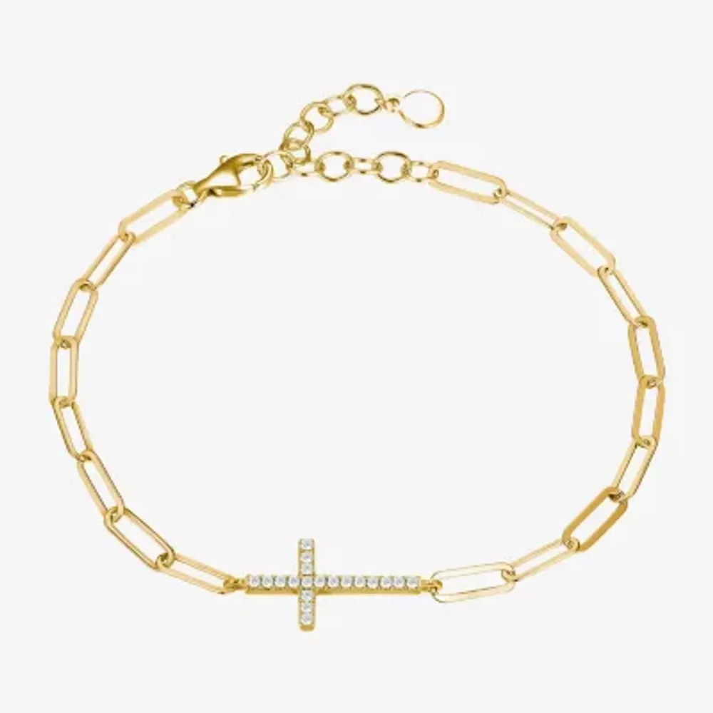 Paris 1901 By Charles Garnier Womens 18K Gold Over Silver Solid Cross 7 Inch Link Bracelet