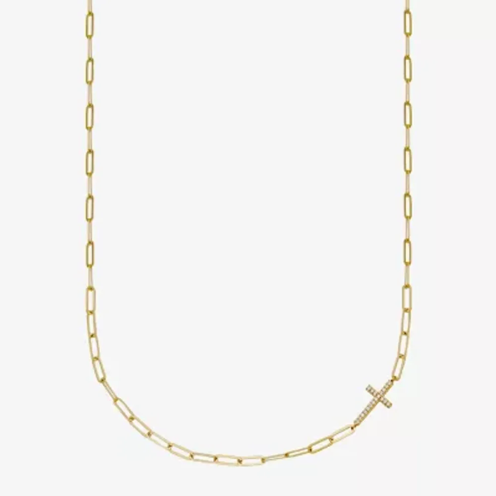 Paris 1901 By Charles Garnier Womens White Cubic Zirconia 18K Gold Over Silver Cross 17 Inch Pendant Necklace