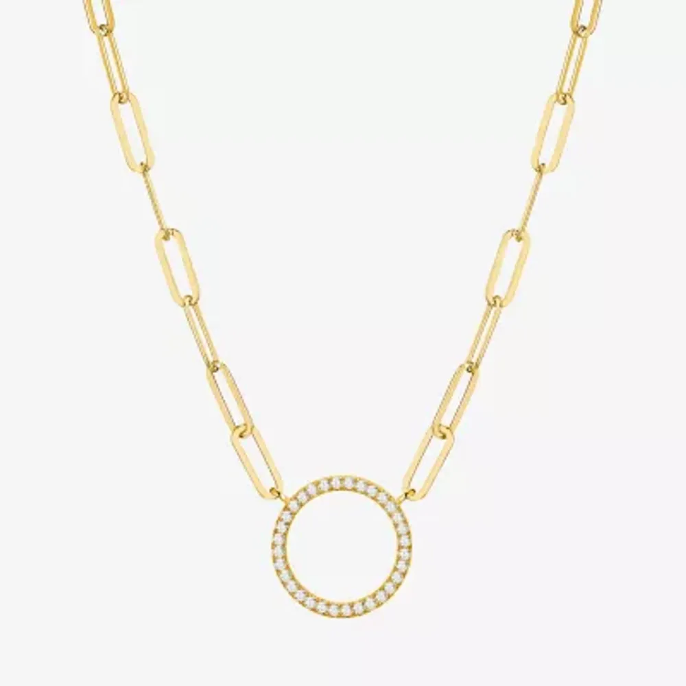 Paris 1901 By Charles Garnier Womens White Cubic Zirconia 18K Gold Over Silver Circle Paperclip 18 Inch Pendant Necklace