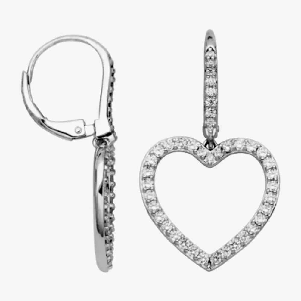 Diamonart Womens 2 CT. T.W. Cubic Zirconia Sterling Silver Heart Drop Earrings