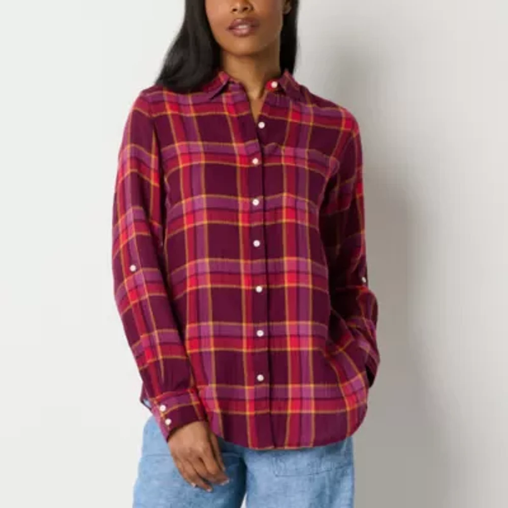 St. John's Bay Womens Long Sleeve Cuffed Regular Fit Button-Down Shirt