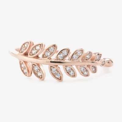 Silver Treasures Leaf Womens Cubic Zirconia 24K Rose Gold Over Band