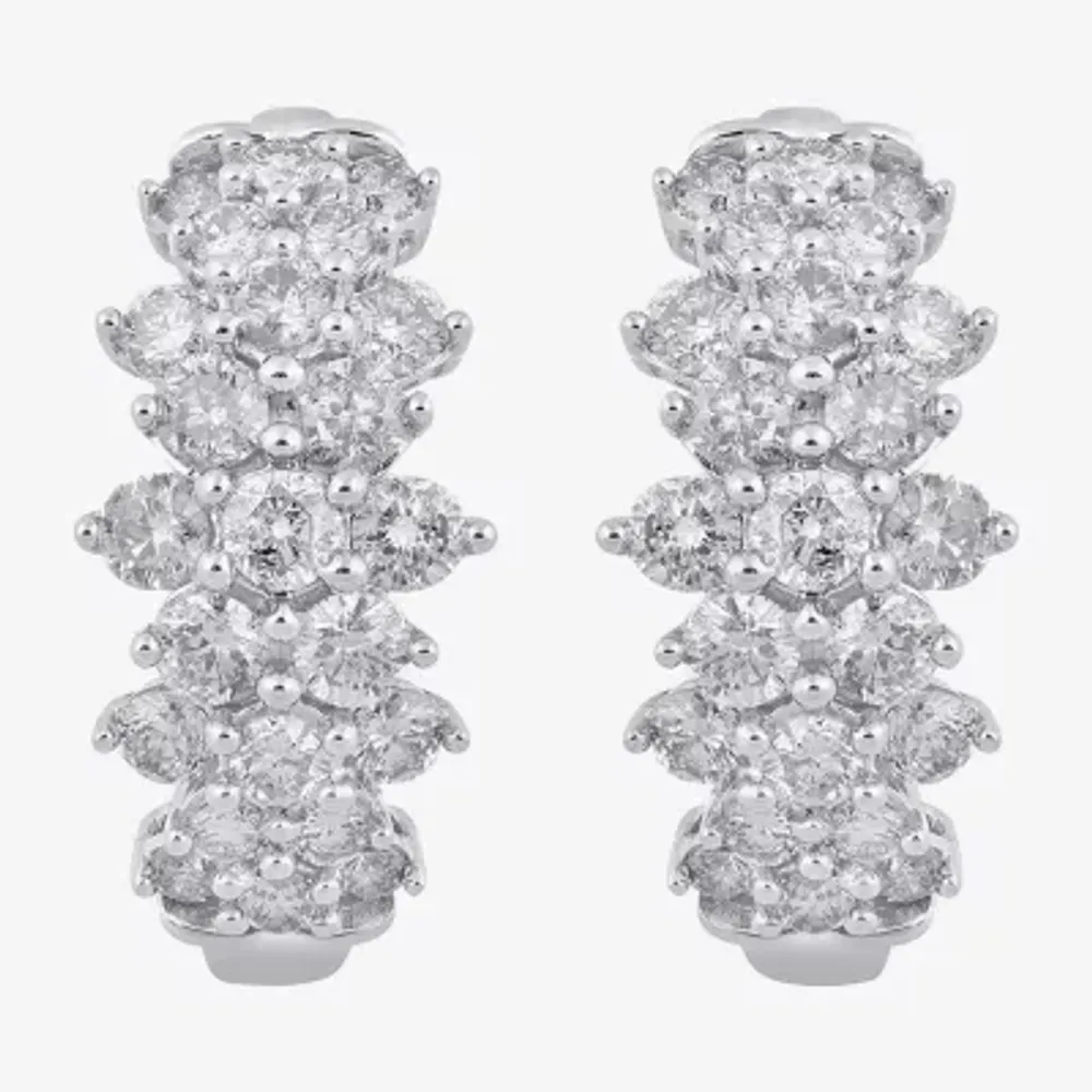 Womens 2 CT. T.W. Natural White Diamond 10K Gold 16mm Hoop Earrings