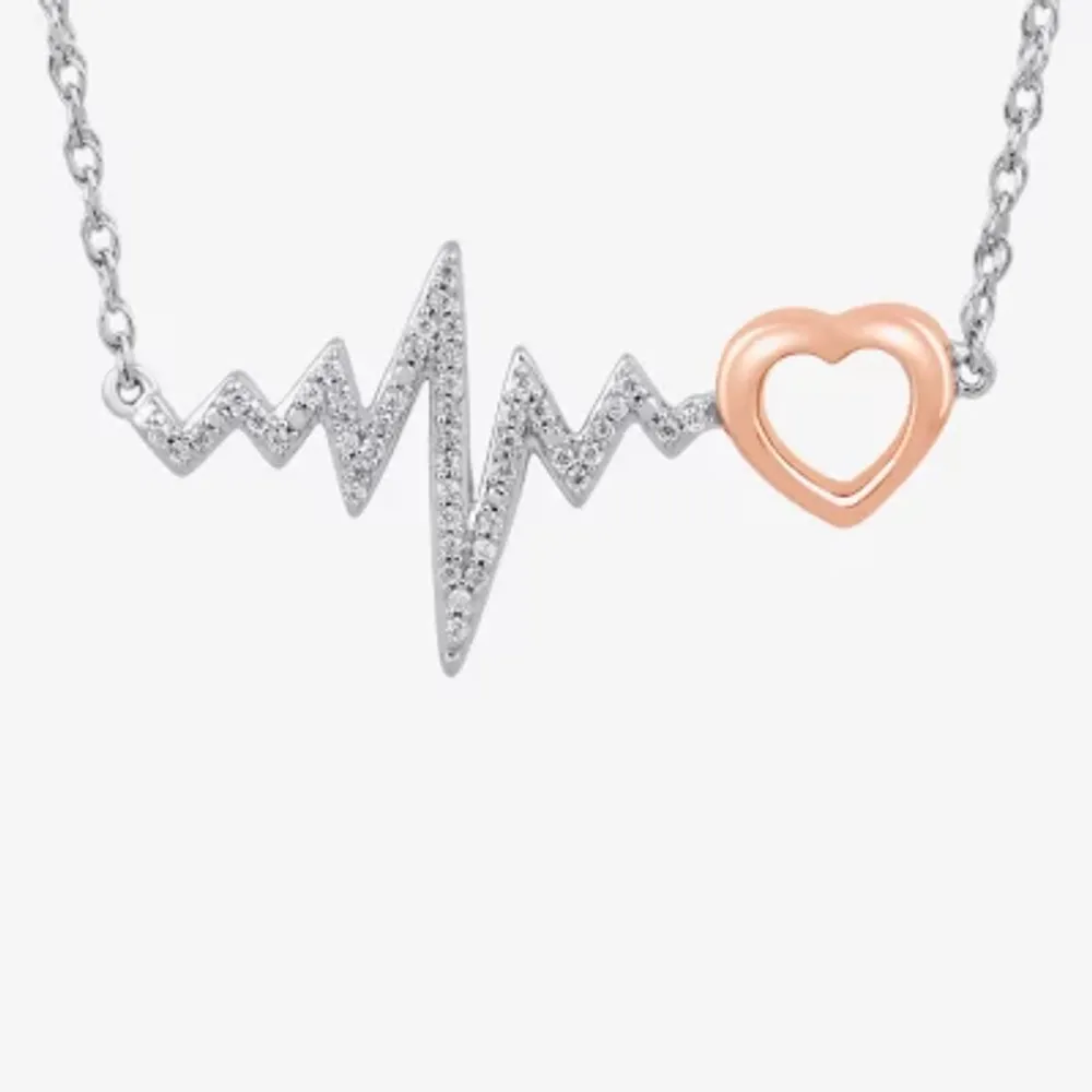 Heartbeat Womens 1/10 CT. T.W. Natural White Diamond Pendant Necklace in 14K Gold Over Silver