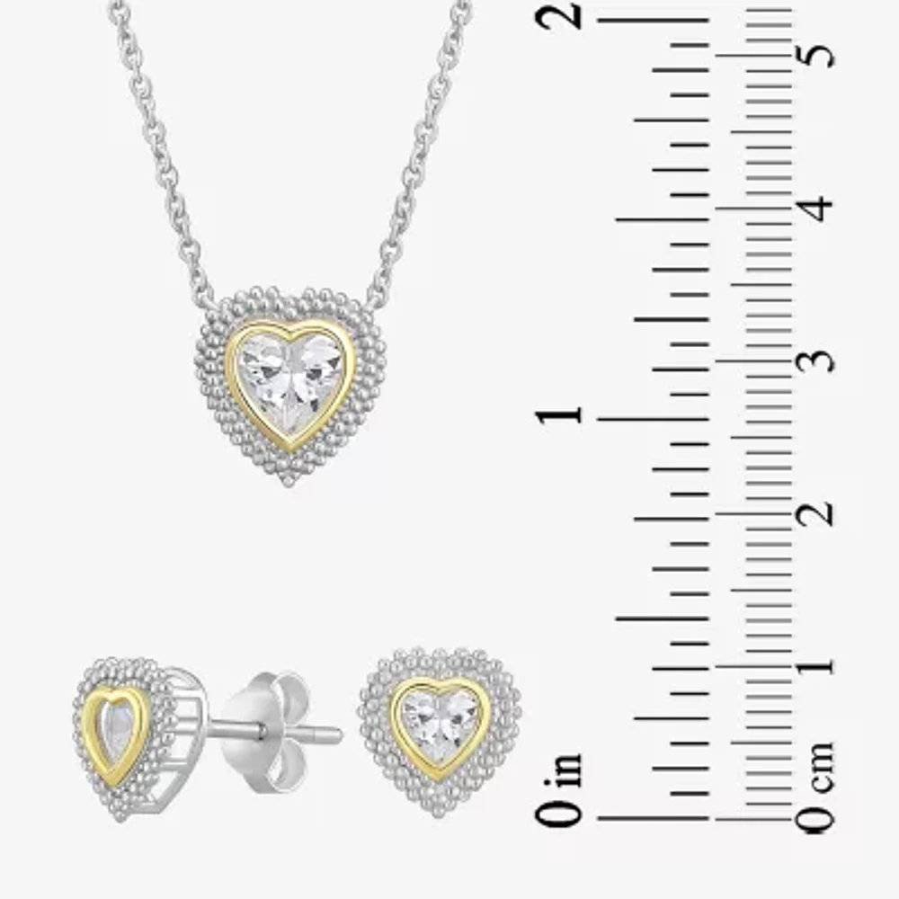Womens Cubic Zirconia 10K Gold Sterling Silver Heart 2-pc. Jewelry Set