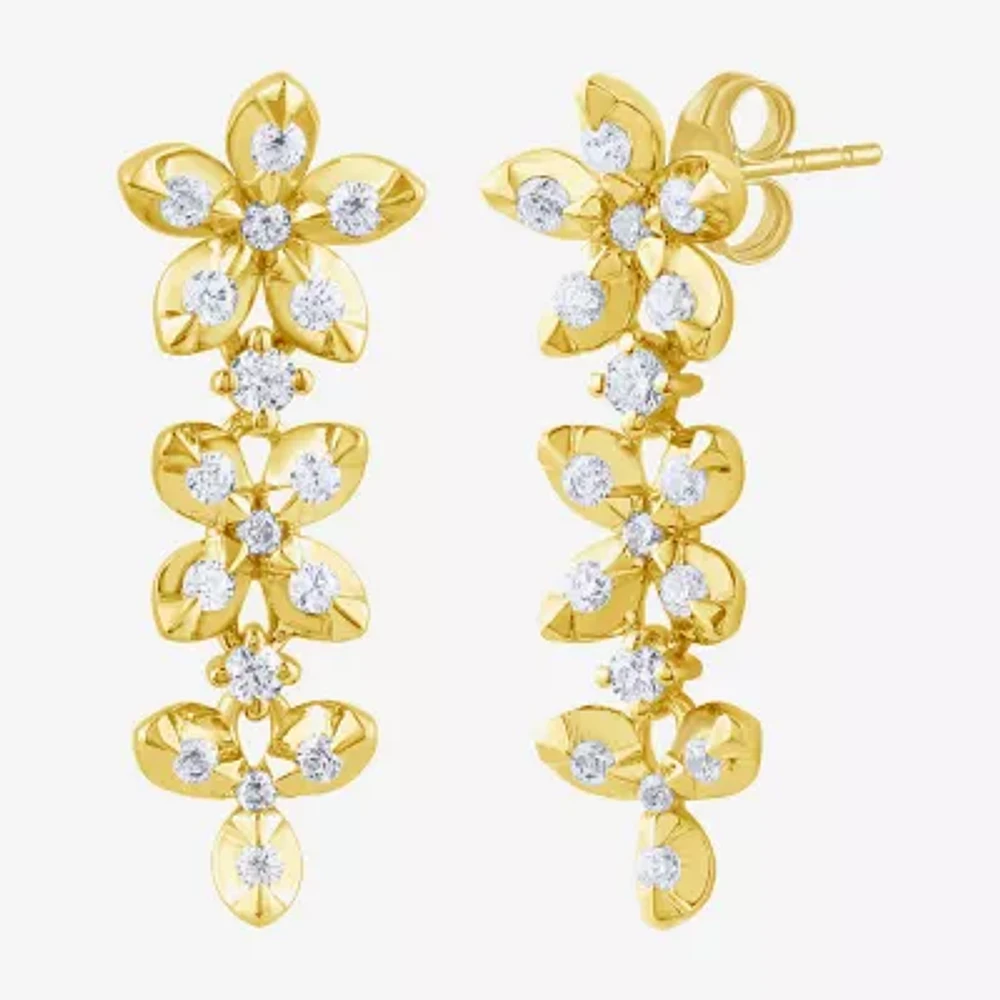 Diamond Blossom (G / Si2) Womens 1/2 CT. T.W. Lab Grown White Diamond 10K Gold Flower Drop Earrings