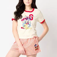 Womens Crew Neck Short Sleeve Fitted Mickey and Friends Juniors Graphic T-Shirt