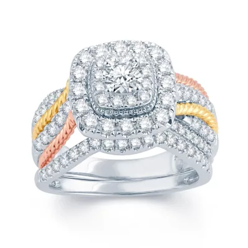 1 1/2 CT.T.W. Natural Diamond 14K White, Yellow & Rose Gold Engagement Ring