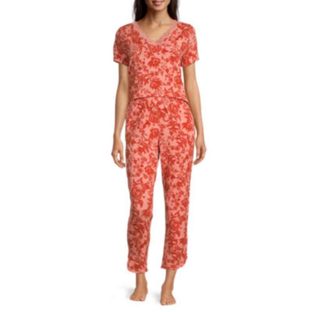Liz Claiborne Womens V-Neck Short Sleeve 2-pc. Pajama Sets