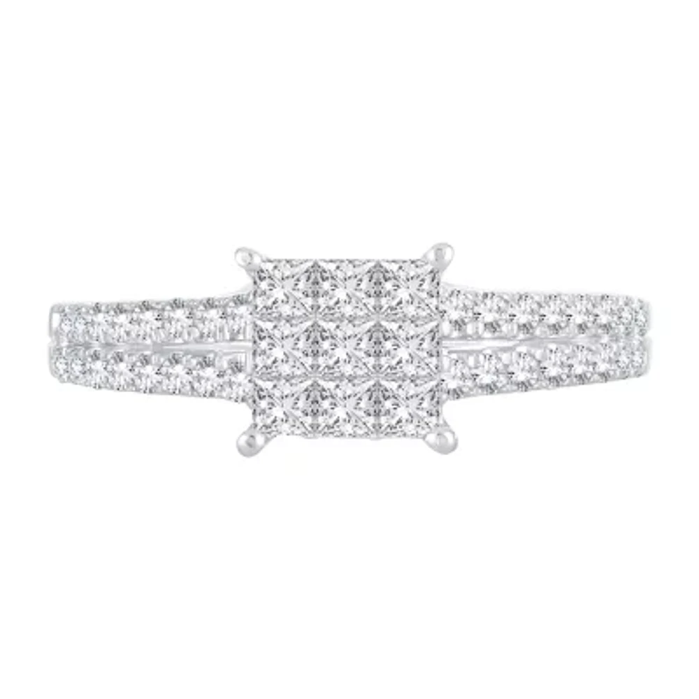 Womens 3/4 CT. T.W. Natural White Diamond 10K Gold Side Stone Engagement Ring