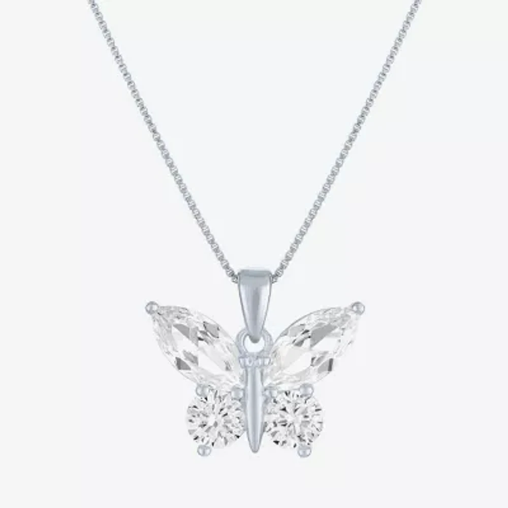 Womens Lab Created White Sapphire Sterling Silver Butterfly 18 Inch Pendant Necklace
