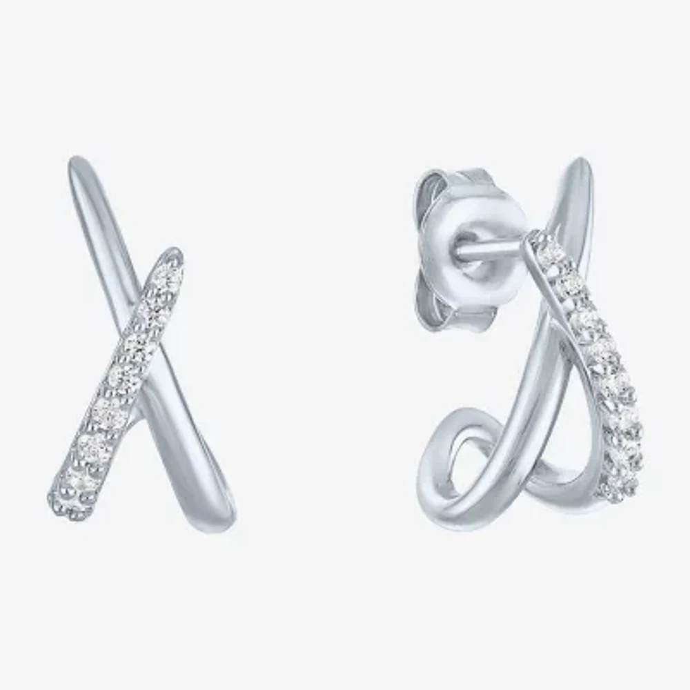 Diamond Addiction (G-H / I1-I2) Womens 1/10 CT. T.W. Lab Grown White Diamond Sterling Silver 14mm Hoop Earrings