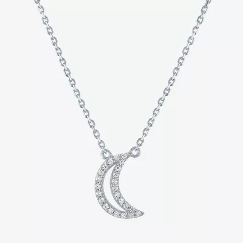 (G-H / I1-I2) Womens 1/10 CT. T.W. Lab Grown White Diamond Sterling Silver Moon 16 Inch Pendant Necklace