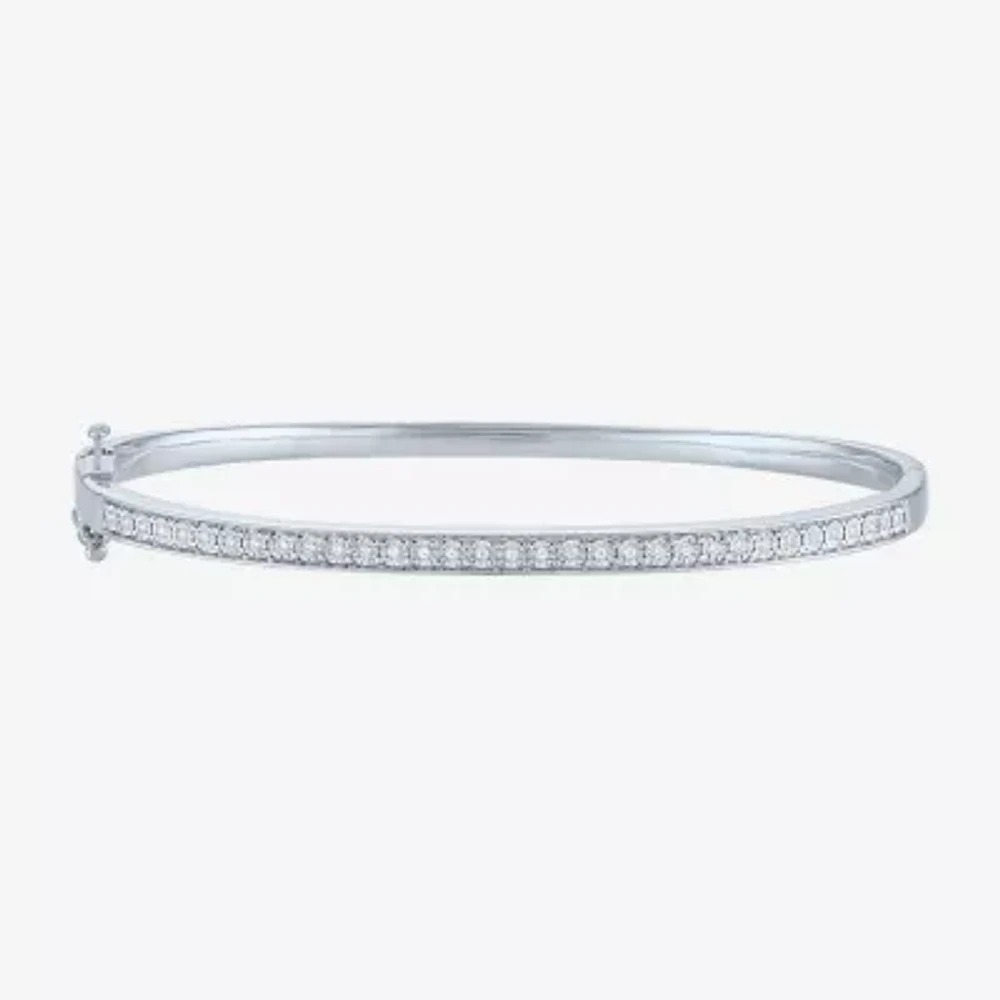 (I1-I2/ G-H) Womens 1/10 CT. T.W. Lab Grown White Diamond Wheat Sterling Silver Bangle Bracelet