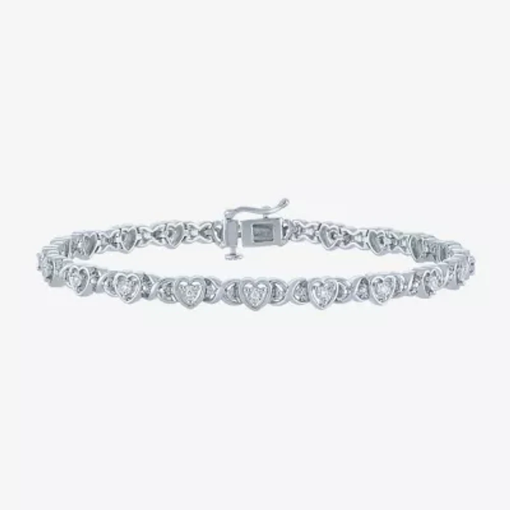 (I1-I2/ G-H) Womens Sterling Silver 7.25 Inch Heart Chain Bracelet