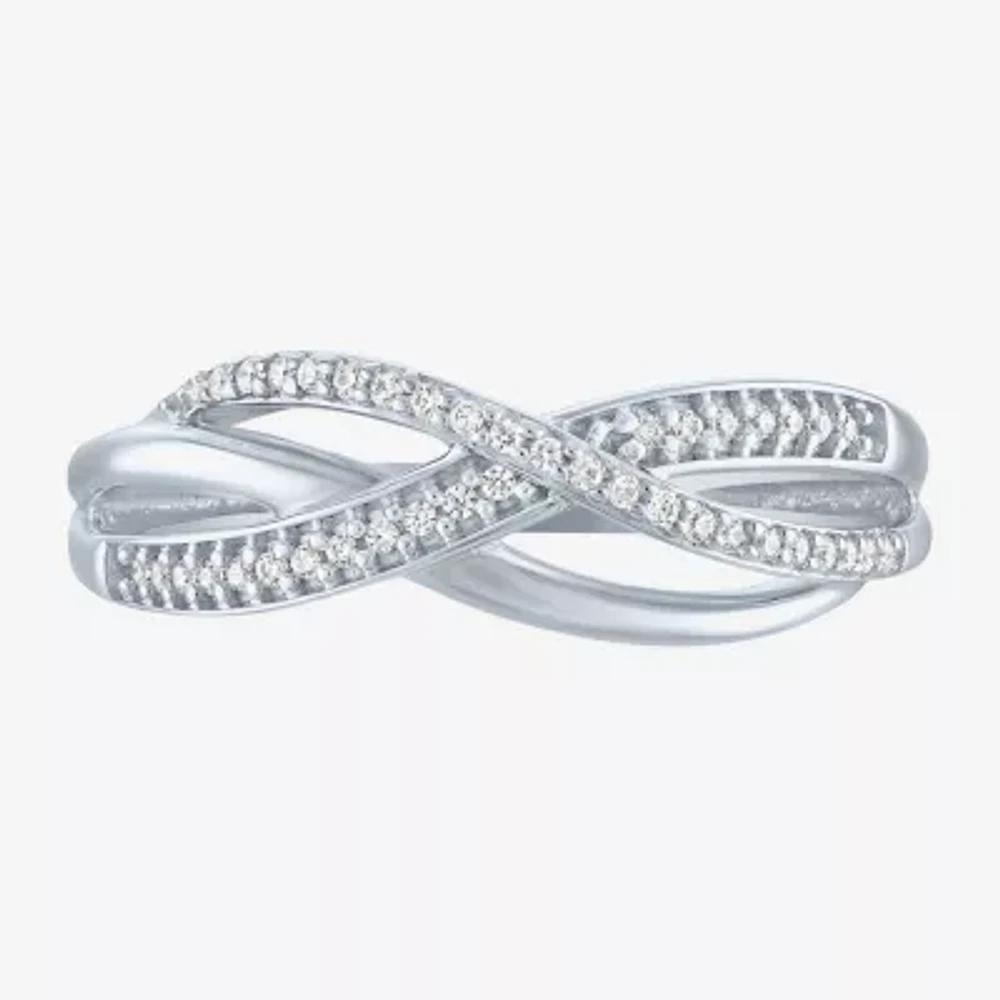 (I1-I2/ G-H) Womens 1/10 CT. T.W. Lab Grown White Diamond Sterling Silver Crossover Band