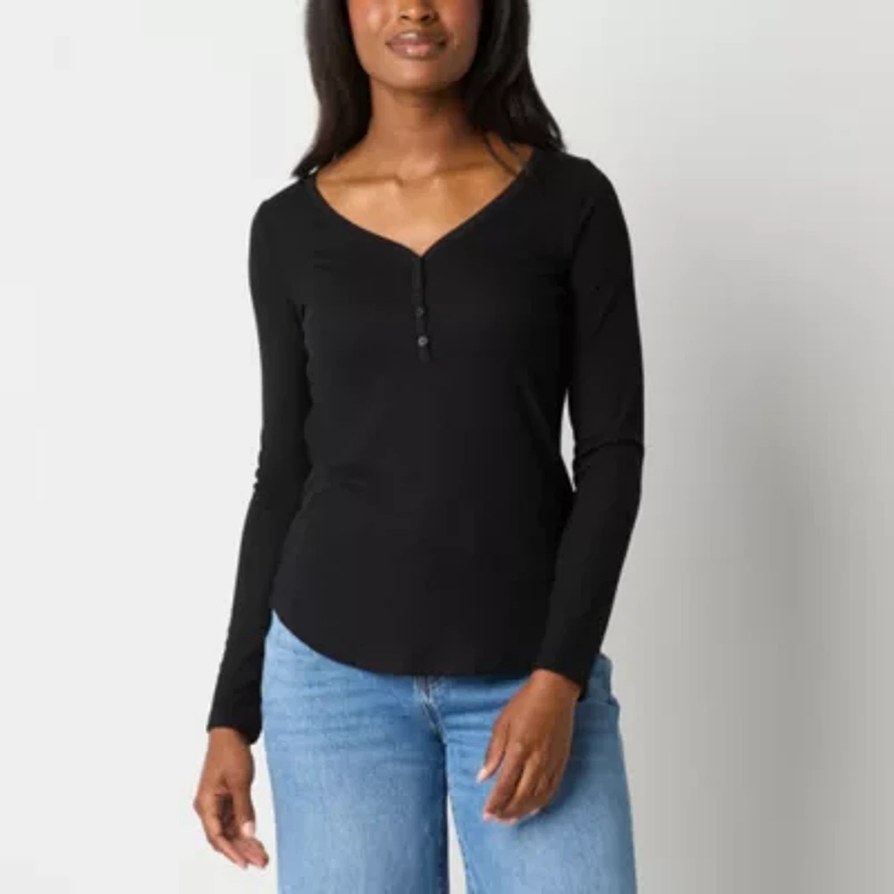 a.n.a Womens Long Sleeve Henley Shirt
