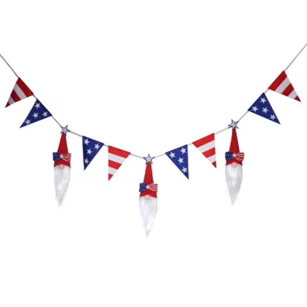 National Tree Co. 6ft Patriotic Flag Gnome Christmas Indoor Outdoor Garland
