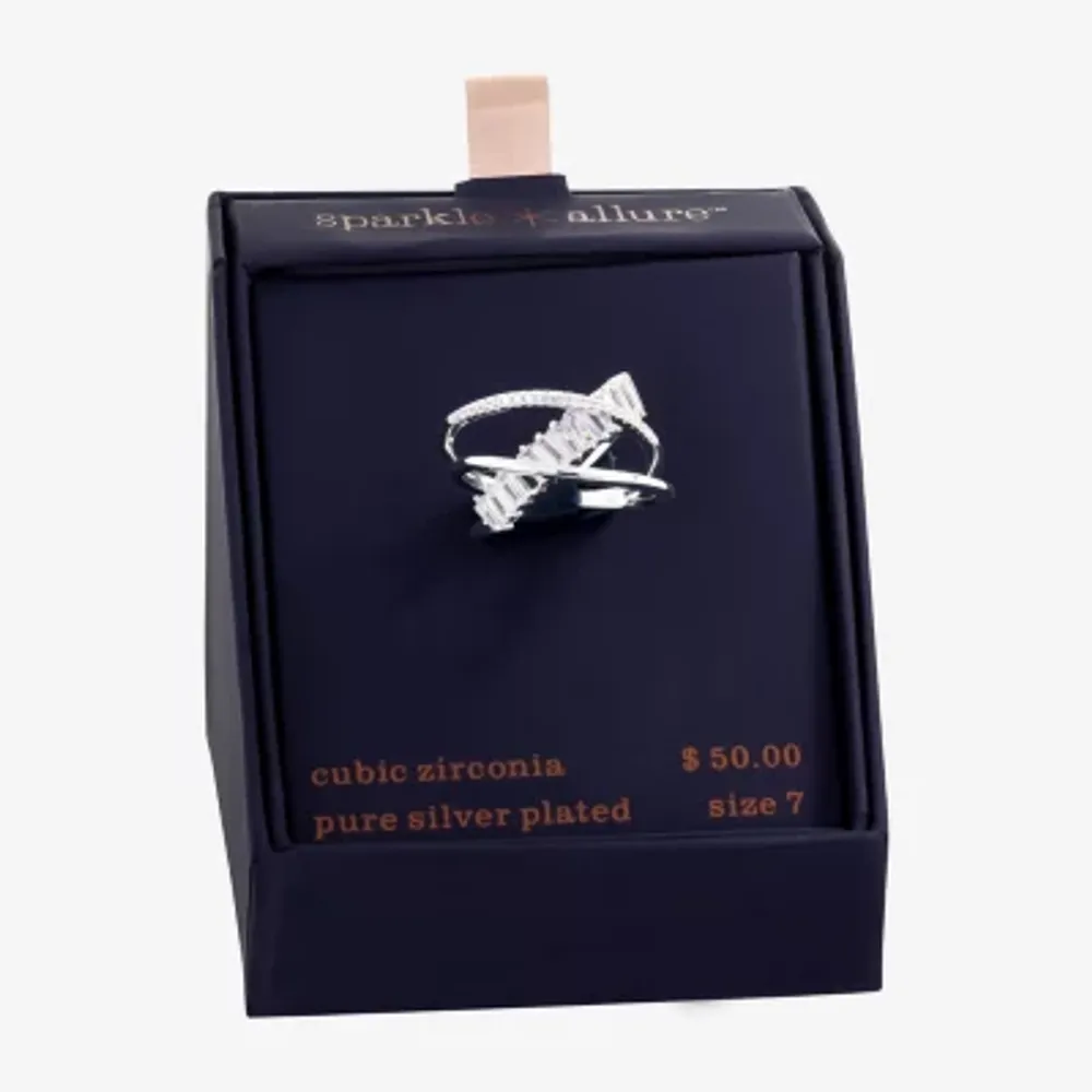 Sparkle Allure Womens 3.5MM Cubic Zirconia Pure Silver Over Brass Hypoallergenic Crossover Band