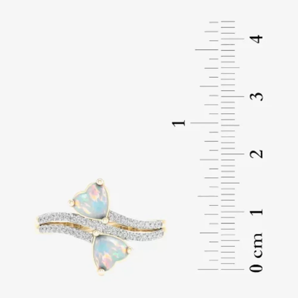 Womens 1/5 CT. Genuine White Opal 10K Gold Heart Crossover Cocktail Ring
