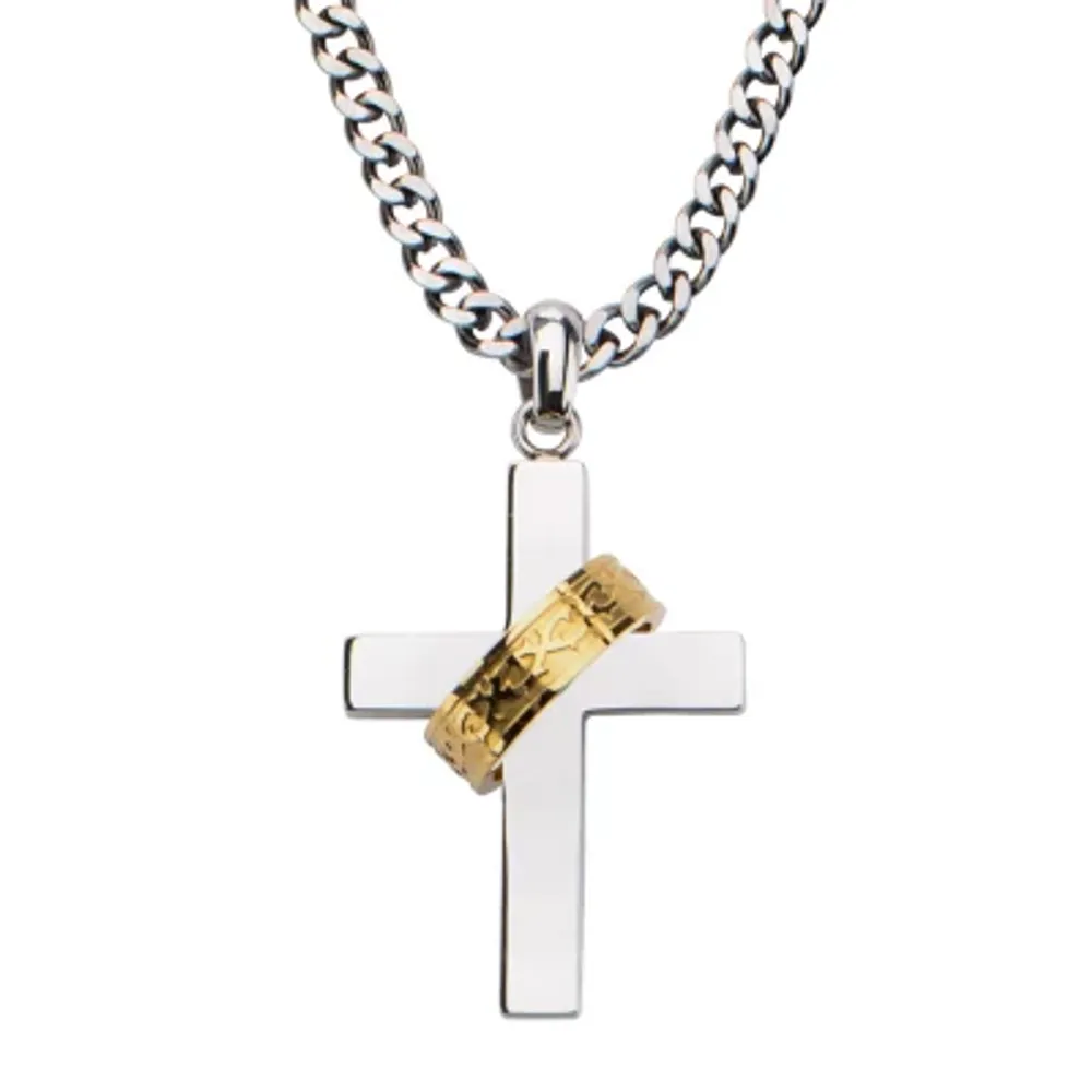 Crown Of Thorns Mens Stainless Steel Cross 24 Inch Pendant Necklace