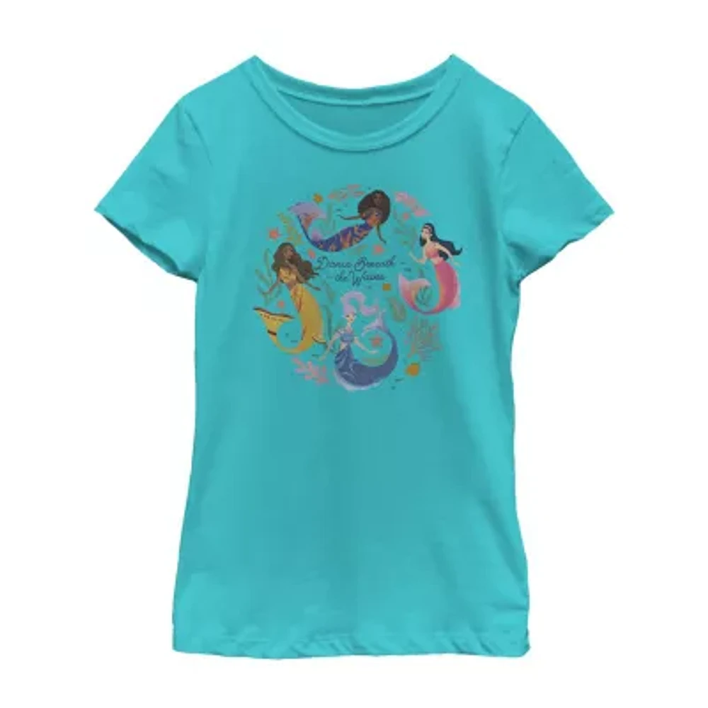 Disney Collection Little & Big Girls Crew Neck Short Sleeve Ariel The Mermaid Graphic T-Shirt