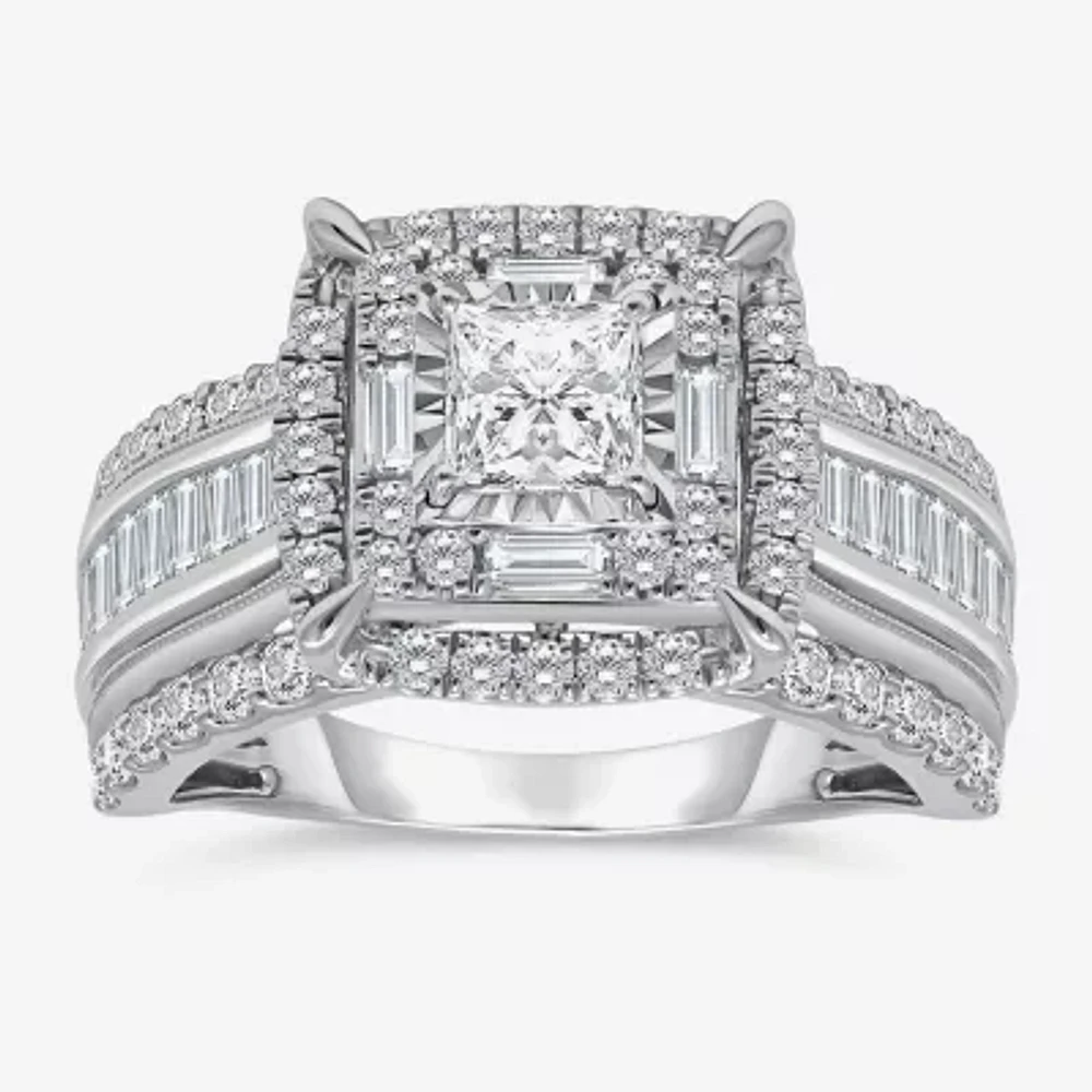 (I / I1) Womens 2 CT. T.W. Lab Grown White Diamond 10K Gold Side Stone Engagement Ring