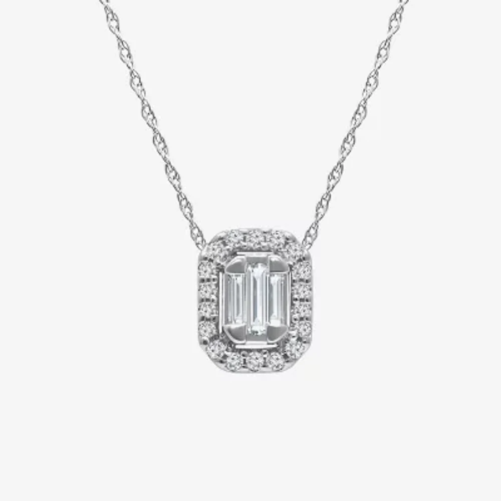 (I1/ I ) Womens 1/5 CT. Lab Grown White Diamond Sterling Silver Rectangular 18 Inch Pendant Necklace
