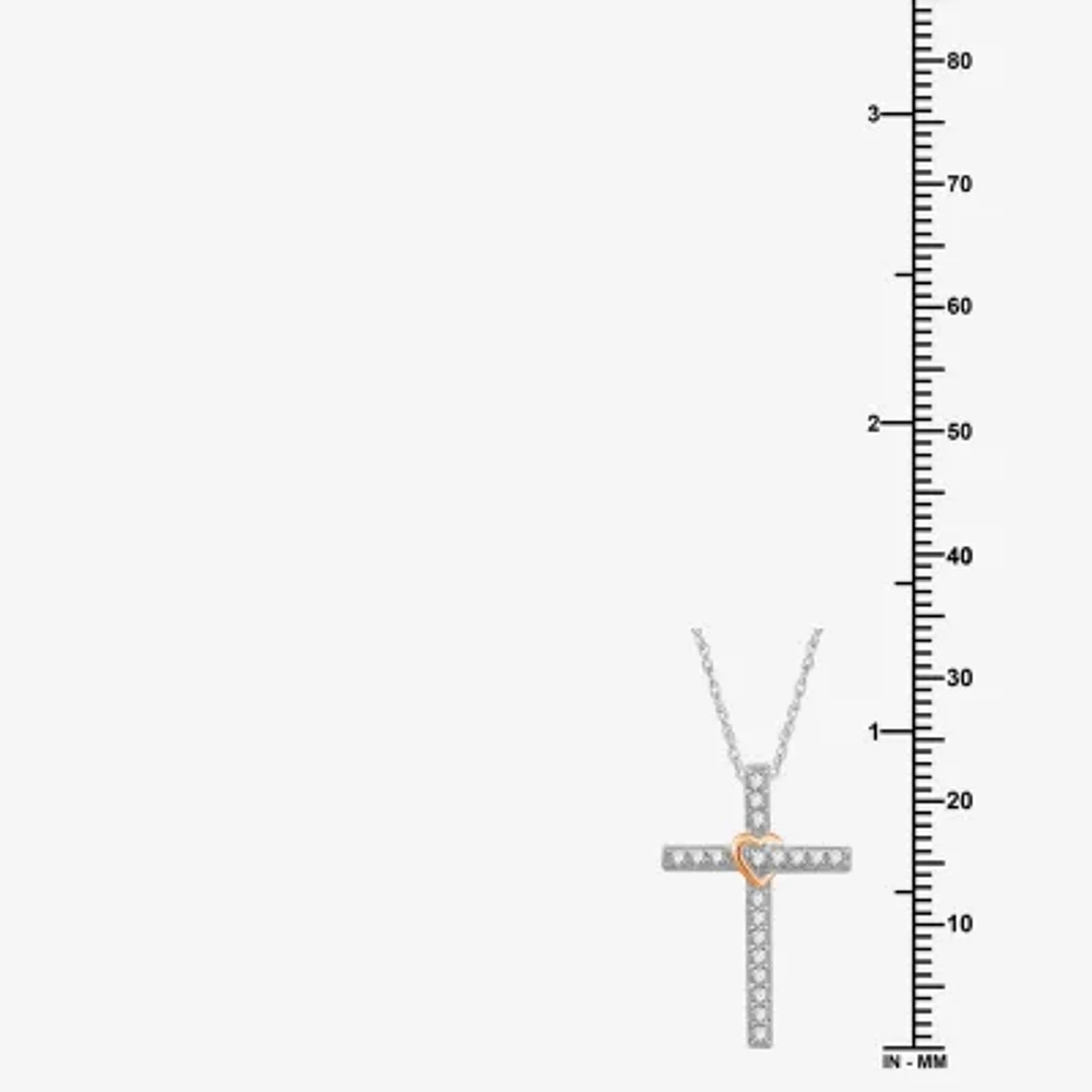 Womens 1/4 CT. T.W. Lab Grown White Diamond 14K Rose Gold Over Silver Sterling Silver Cross 18 Inch Pendant Necklace