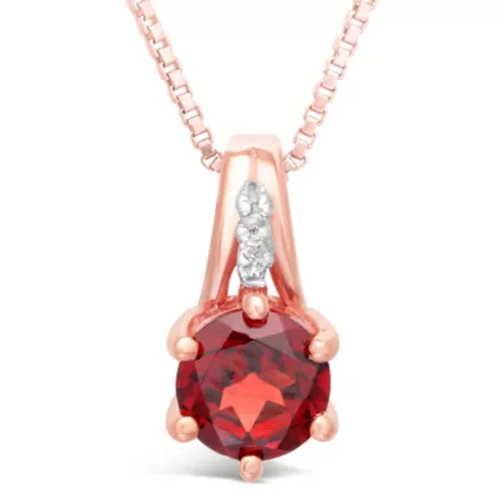 Womens Diamond Accent Genuine Red Garnet 10K Gold Round 18 Inch Pendant Necklace