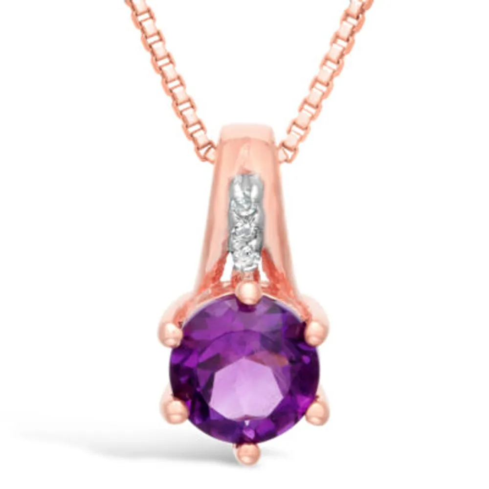 Womens Diamond Accent Genuine Purple Amethyst 10K Gold 18 Inch Pendant Necklace