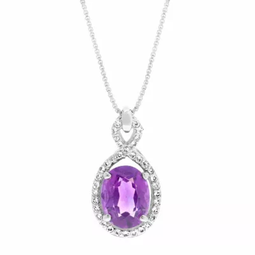 Womens Genuine Purple Amethyst Sterling Silver Oval 18 Inch Pendant Necklace