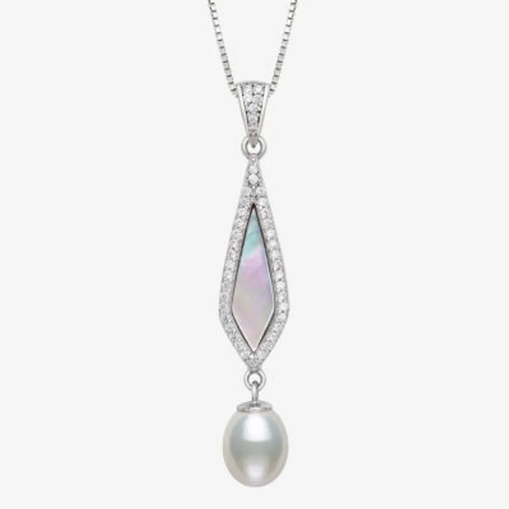 Womens Genuine White Mother Of Pearl Sterling Silver 18 Inch Pendant Necklace
