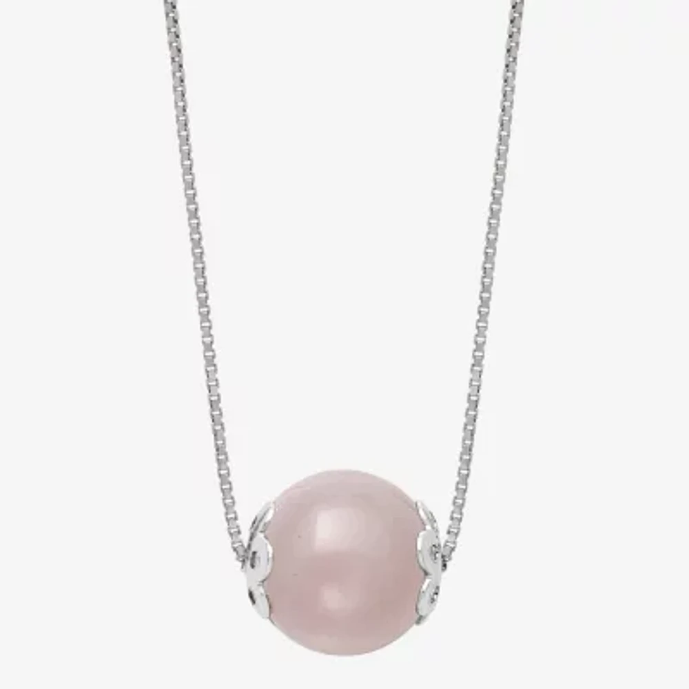Womens Genuine Pink Quartz Sterling Silver 18 Inch Pendant Necklace