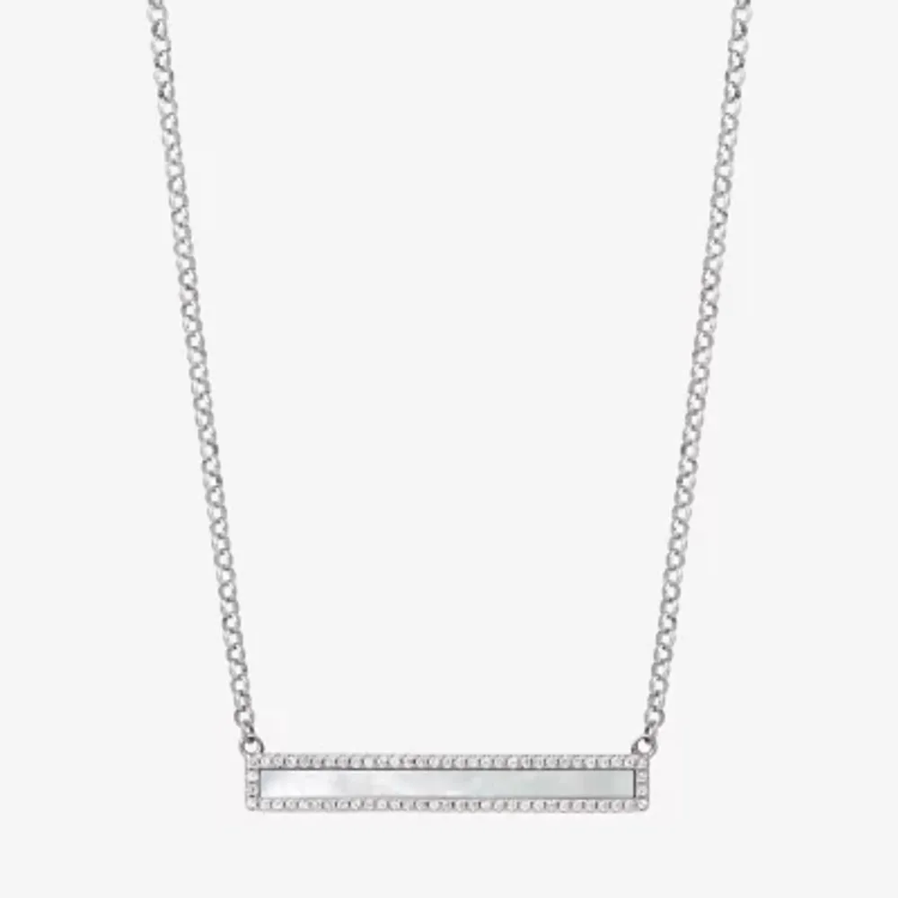 Womens Genuine White Mother Of Pearl Sterling Silver Bar 18 Inch Pendant Necklace