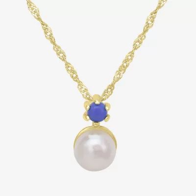 Silver Treasures Womens White Simulated Pearl 14K Gold Over 18 Inch Pendant Necklace