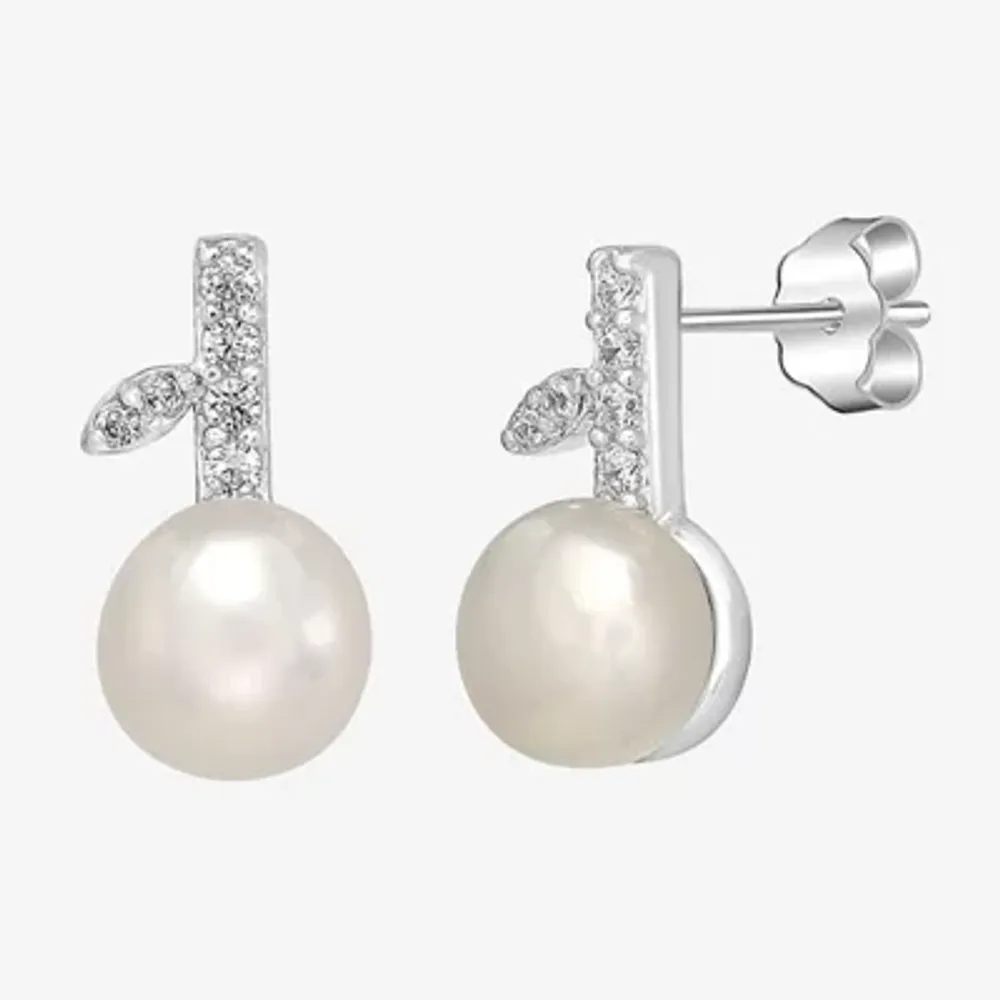Silver Treasures White Cubic Zirconia Sterling Silver 8mm Stud Earrings