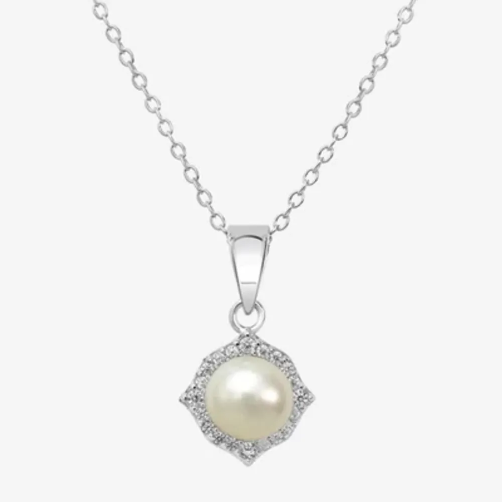 Silver Treasures Womens White Simulated Pearl Sterling Silver 18 Inch Pendant Necklace