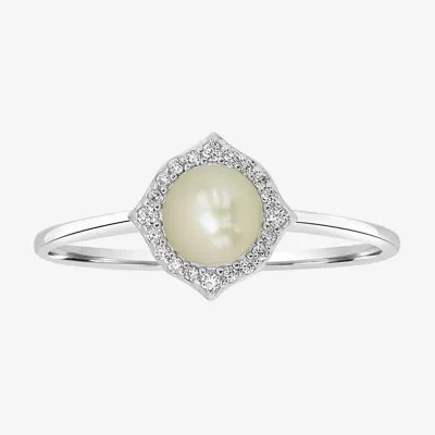 Silver Treasures Womens White Simulated Pearl Sterling Round Band